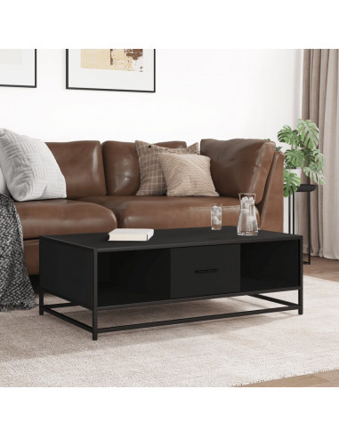 Tavolino Salotto Nero 100x57x35 cm in Truciolato e Metallo