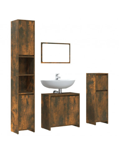 Set Mobili da Bagno 4 pz Rovere Fumo in Legno Multistrato