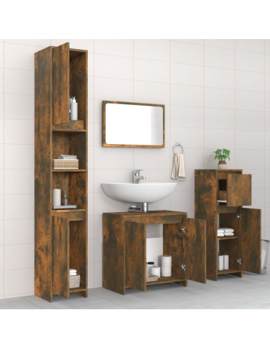 Set Mobili da Bagno 4 pz Rovere Fumo in Legno Multistrato