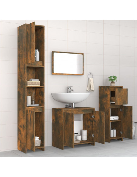 Set Mobili da Bagno 4 pz Rovere Fumo in Legno Multistrato