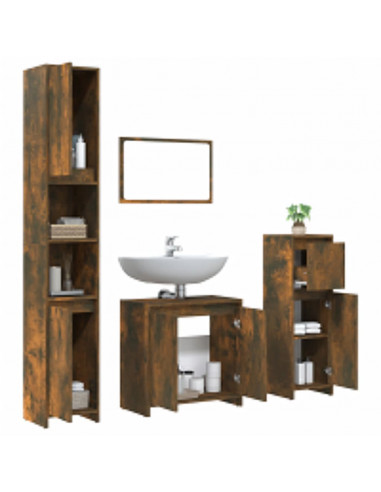 Set Mobili da Bagno 4 pz Rovere Fumo in Legno Multistrato
