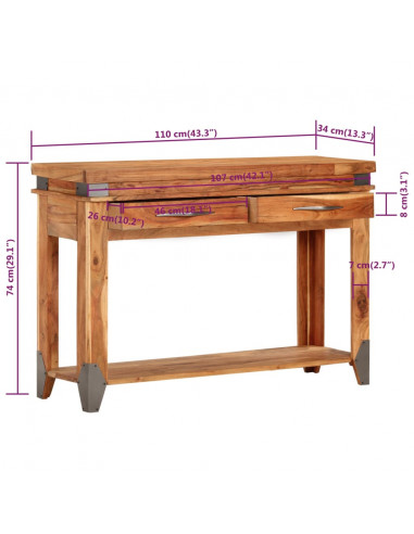 Tavolo Console 110x34x74 cm in Legno Massello di Acacia