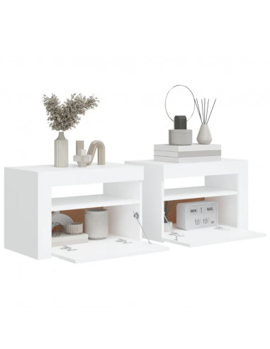Comodini 2 pz con LED Bianchi 60x35x40 cm