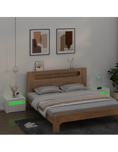 Comodini 2 pz con LED Bianchi 60x35x40 cm