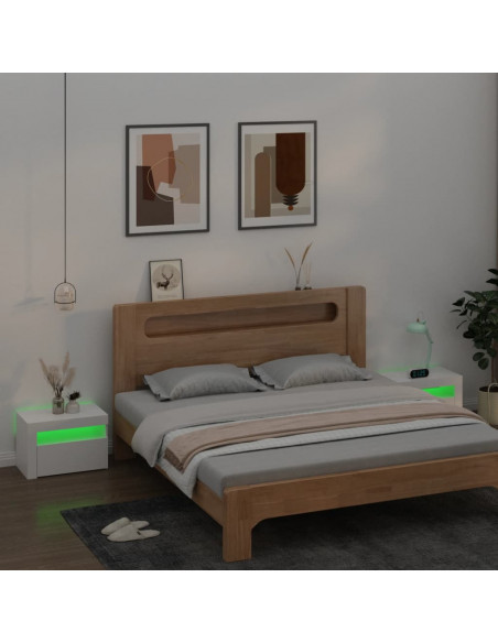 Comodini 2 pz con LED Bianchi 60x35x40 cm