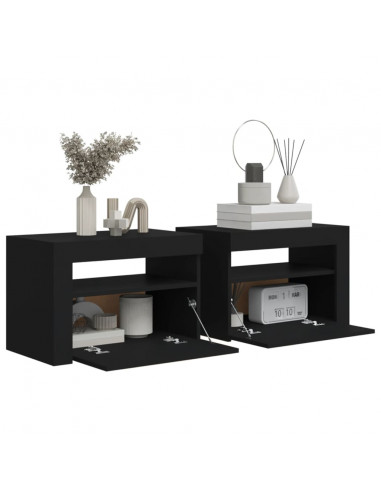 Comodini 2 pz con Luci LED Neri 60x35x40 cm