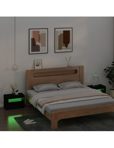 Comodini 2 pz con Luci LED Neri 60x35x40 cm