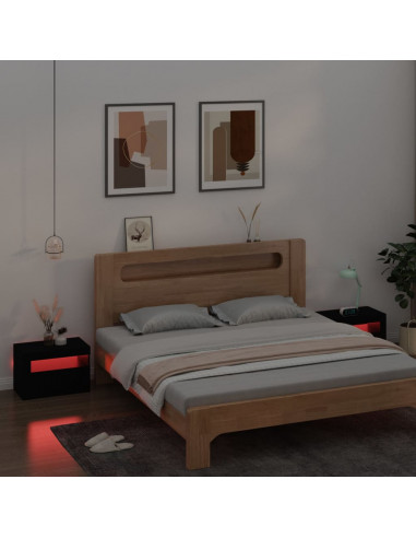 Comodini 2 pz con Luci LED Neri 60x35x40 cm