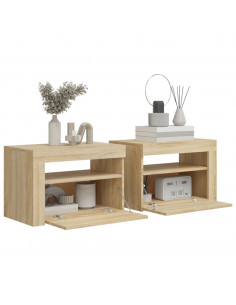 Comodini 2 pz con Luci LED Rovere Sonoma 60x35x40 cm 2