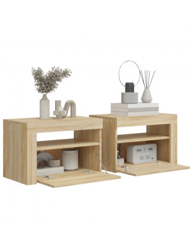Comodini 2 pz con Luci LED Rovere Sonoma 60x35x40 cm
