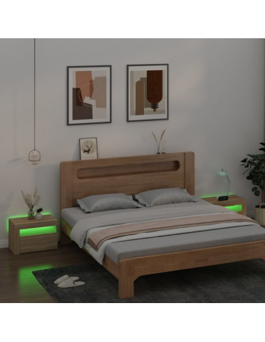 Comodini 2 pz con Luci LED Rovere Sonoma 60x35x40 cm
