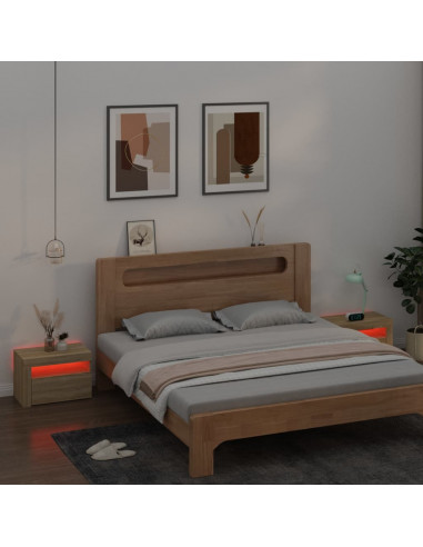 Comodini 2 pz con Luci LED Rovere Sonoma 60x35x40 cm