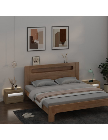 Comodini 2 pz con Luci LED Rovere Sonoma 60x35x40 cm