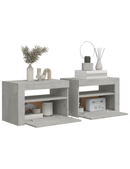 Comodini 2 pz con Luci a LED Grigio Cemento 60x35x40 cm