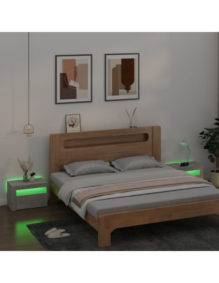 Comodini 2 pz con Luci a LED Grigio Cemento 60x35x40 cm
