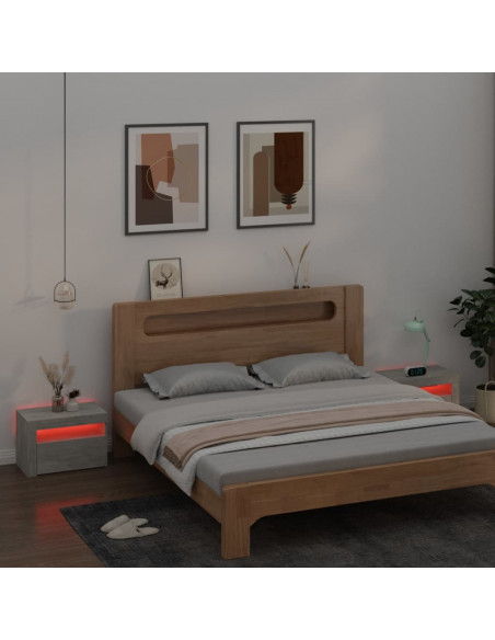Comodini 2 pz con Luci a LED Grigio Cemento 60x35x40 cm