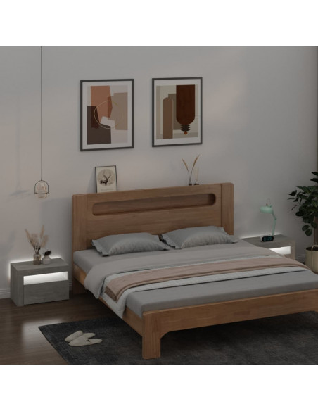 Comodini 2 pz con Luci a LED Grigio Cemento 60x35x40 cm
