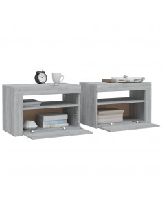 Comodini 2 pz con Luci LED Grigio Sonoma 60x35x40 cm 2