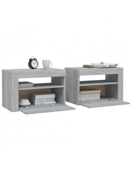 Comodini 2 pz con Luci LED Grigio Sonoma 60x35x40 cm