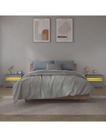Comodini 2 pz con Luci LED Grigio Sonoma 60x35x40 cm