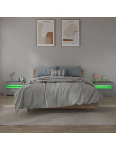 Comodini 2 pz con Luci LED Grigio Sonoma 60x35x40 cm