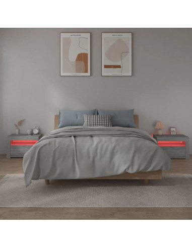Comodini 2 pz con Luci LED Grigio Sonoma 60x35x40 cm