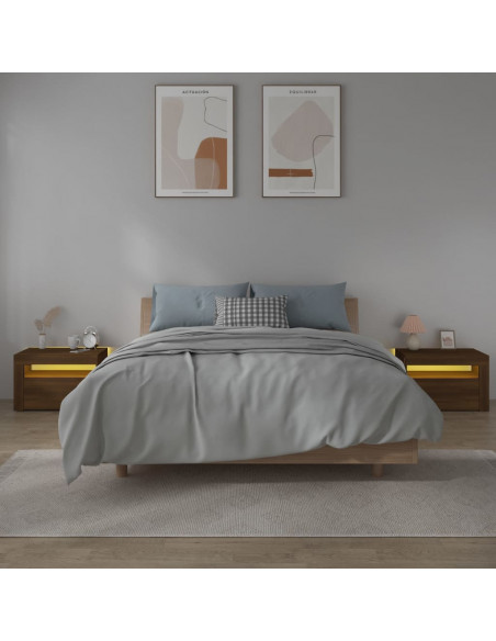 Comodini 2 pz con Luci LED Rovere Marrone 60x35x40 cm