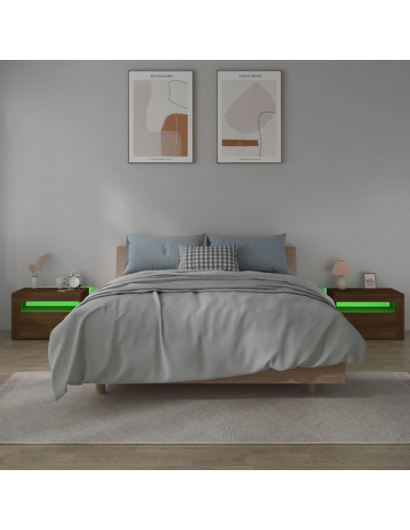 Comodini 2 pz con Luci LED Rovere Marrone 60x35x40 cm