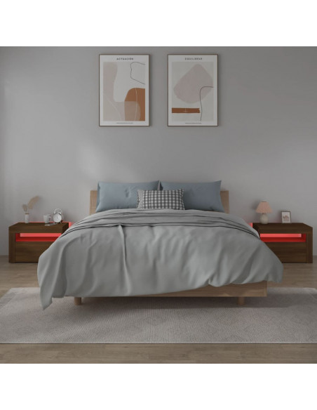 Comodini 2 pz con Luci LED Rovere Marrone 60x35x40 cm
