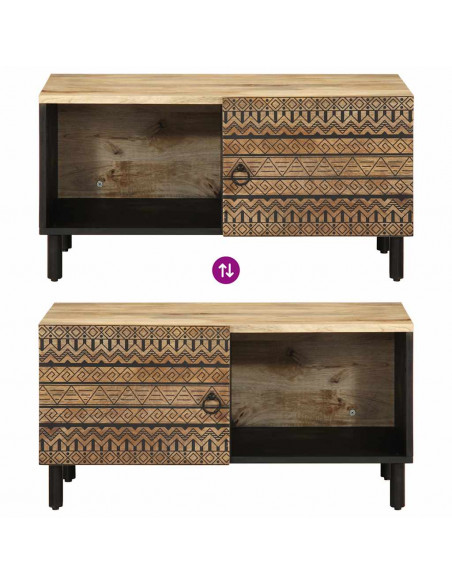 Tavolino da Salotto Nero 80x50x40cm Legno Massello Mango Grezzo