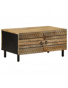 Tavolino da Salotto Nero 80x50x40cm Legno Massello Mango Grezzo 2