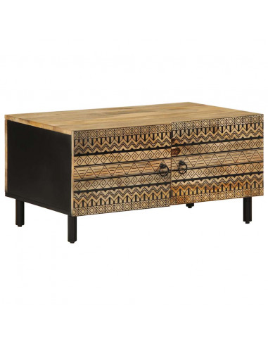 Tavolino da Salotto Nero 80x50x40cm Legno Massello Mango Grezzo