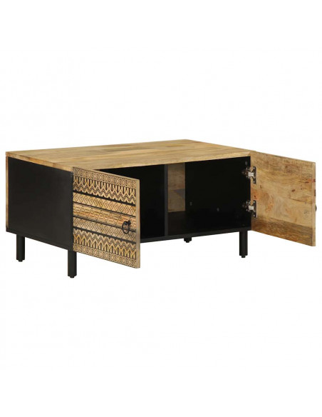 Tavolino da Salotto Nero 80x50x40cm Legno Massello Mango Grezzo