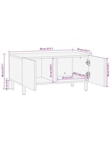 Tavolino da Salotto Nero 80x50x40cm Legno Massello Mango Grezzo