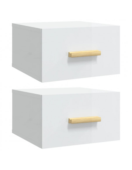 Comodini a Muro 2 pz Bianco Lucido 35x35x20 cm