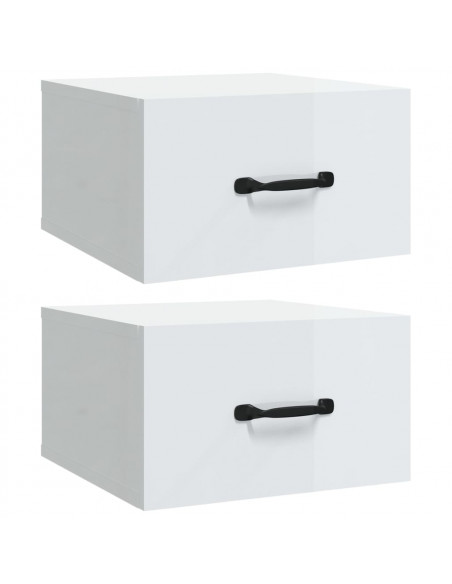 Comodini a Muro 2 pz Bianco Lucido 35x35x20 cm