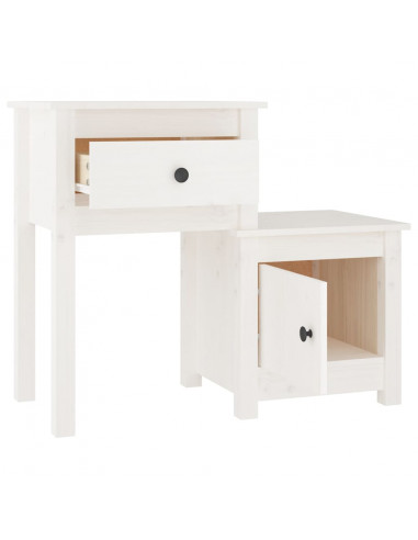 Comodino Bianco 79,5x38x65,5 cm in Legno Massello di Pino