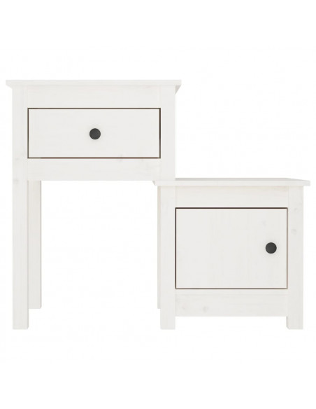 Comodino Bianco 79,5x38x65,5 cm in Legno Massello di Pino
