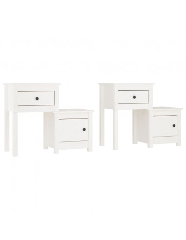 Comodini 2 pz Bianchi 79,5x38x65,5 cm in Legno Massello di Pino