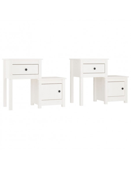 Comodini 2 pz Bianchi 79,5x38x65,5 cm in Legno Massello di Pino