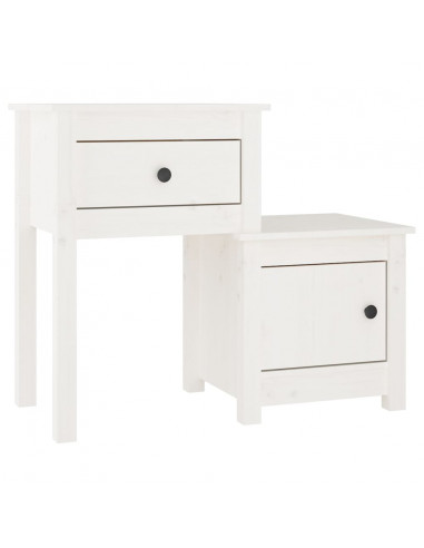 Comodini 2 pz Bianchi 79,5x38x65,5 cm in Legno Massello di Pino