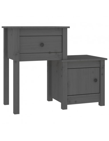 Comodino Grigio 79,5x38x65,5 cm in Legno Massello di Pino
