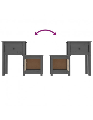 Comodino Grigio 79,5x38x65,5 cm in Legno Massello di Pino