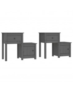 Comodini 2 pz Grigi 79,5x38x65,5 cm in Legno Massello di Pino 2