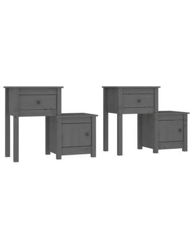 Comodini 2 pz Grigi 79,5x38x65,5 cm in Legno Massello di Pino