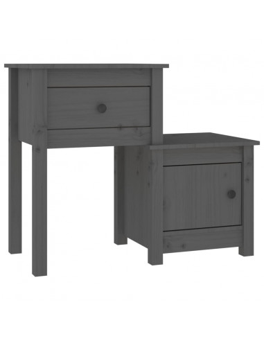 Comodini 2 pz Grigi 79,5x38x65,5 cm in Legno Massello di Pino