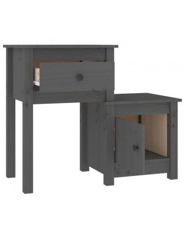 Comodini 2 pz Grigi 79,5x38x65,5 cm in Legno Massello di Pino