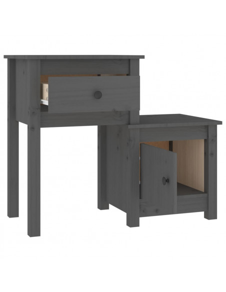 Comodini 2 pz Grigi 79,5x38x65,5 cm in Legno Massello di Pino