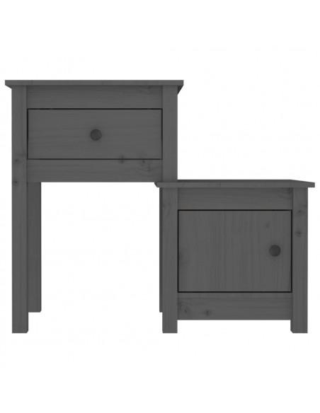 Comodini 2 pz Grigi 79,5x38x65,5 cm in Legno Massello di Pino