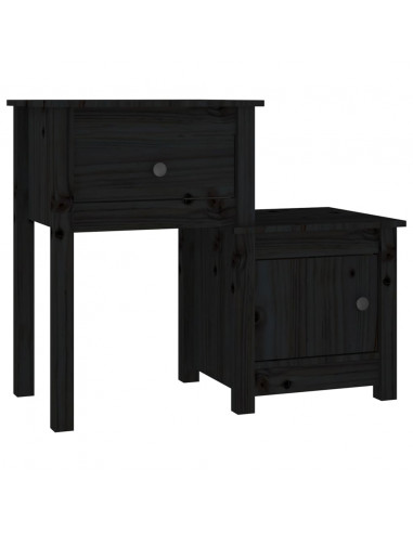 Comodino Nero 79,5x38x65,5 cm in Legno Massello di Pino
